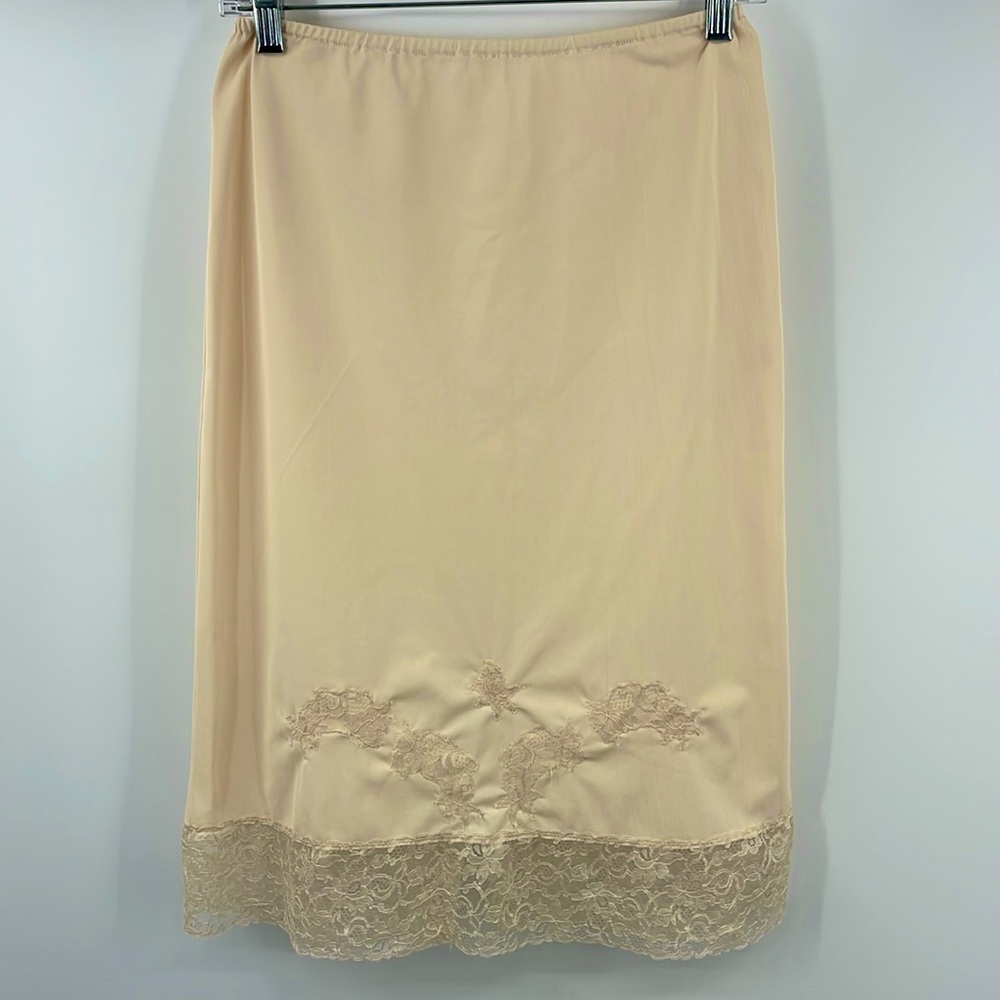 Vintage Laros nude floral lace insert trim skirt half slip skirt Size Medium